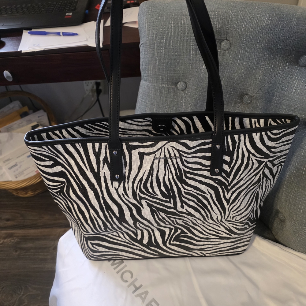Michael Kors Black and White Zebra Tote - Picture 3 of 4